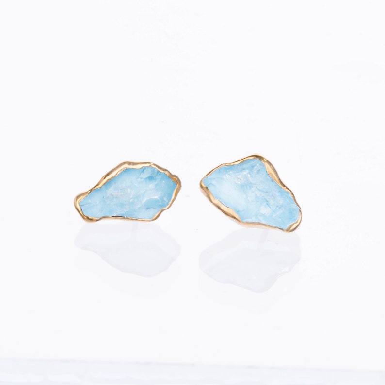 New Aquamarine Stud Earrings Fall Jewelry Something Blue March Birthstone Earrings for Women Raw Crystal Gemstone by Ringcrush image 5