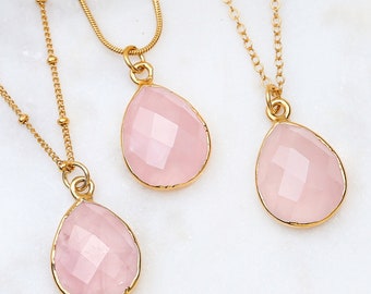 Chunky Rose Quartz Necklace • Gold Filled • Handmade Pink Fall Jewelry • Antique Style • January Birthstone • Perfect Mother of Bride Gift