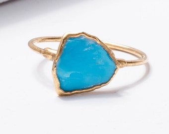 Chunky Raw Turquoise Ring • Gold Filled • Whimsigoth Fall Jewelry • December Birthstone • Something Blue • Perfect Bridesmaid Gift