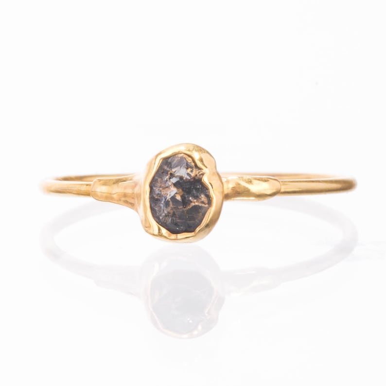 Raw Black Diamond Ring, Gold Stacking Rings, April Birthstone Ring, Raw Diamond Ring, Raw Stone Ring, Raw Crystal Ring, Thin Dainty Ring 