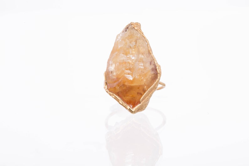 Vertical Large Raw Citrine Ring Gold Filled November Birthstone Witchy Fall Gemstone Ring Statement Crystal Jewelry 24k Dip image 5