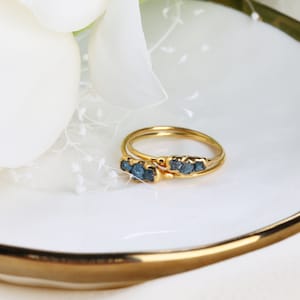 Triple Raw Blue Diamond Ring Gold Filled Unique Handmade Gift for Women April Birthstone Dainty Whimsigoth Jewelry 24k Dip image 2