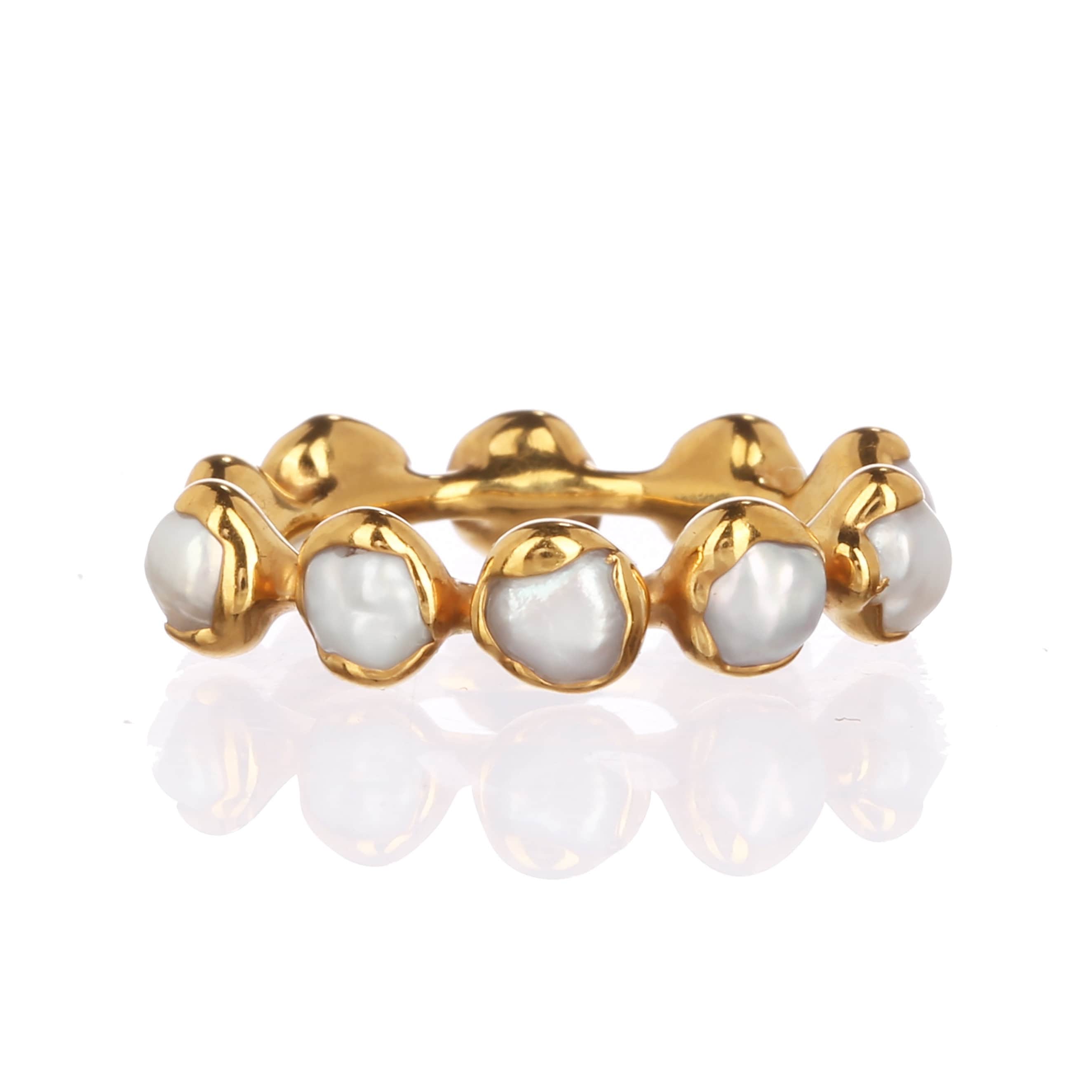 Full Eternity Raw Pearl Ring • Gold Filled • Minimalist June Birthstone Gift • Real Pearl Band • Cute Handmade Fall Jewelry • 24k Dip