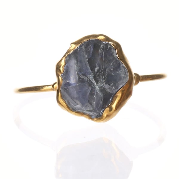 Raw Iolite Ring, Yellow Gold Indigo Iolite Wedding Gift, Iolite Jewelry, Violet Raw Gemstone Ring, LAST CALL!  • 24k Dip • Handmade