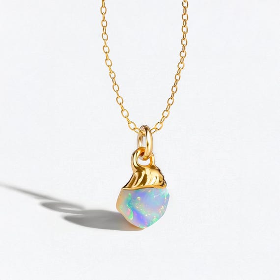 24k Gold Fill Raw Opal Necklace • October Birthstone