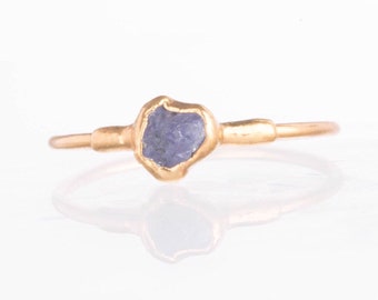 Mini Raw Tanzanite Ring • Gold Filled • Minimalist Dainty Gemstone Ring • December Birthstone • Unique Gift for Her • 24k Dip • Handmade
