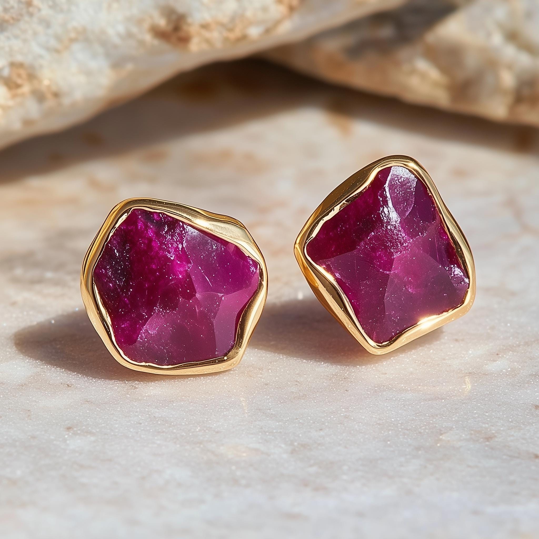 Raw Ruby Earrings • Gold Filled • July Birthstone • Red Sapphire Studs • Unique Whimsigoth Gemstone Jewelry • Handmade Jewelry • 24k Dip