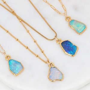 24k Gold Filled Fire Opal Necklace • Handmade Summer Jewelry • Real Raw Australian Opal Pendant • October Birthstone Gift • Real Gemstone