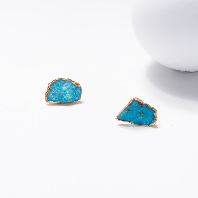 Large Raw Turquoise Earrings Gold Filled Studs December Birthstone Whimsigoth Something Blue Perfect Bridesmaid Gift 24k Dip image 4