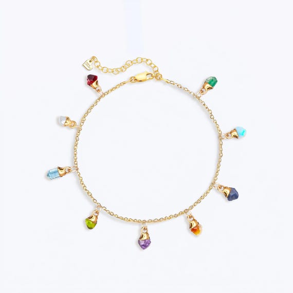 Raw Birthstone Charm Bracelet: Gold Filled Gemstone Jewelry