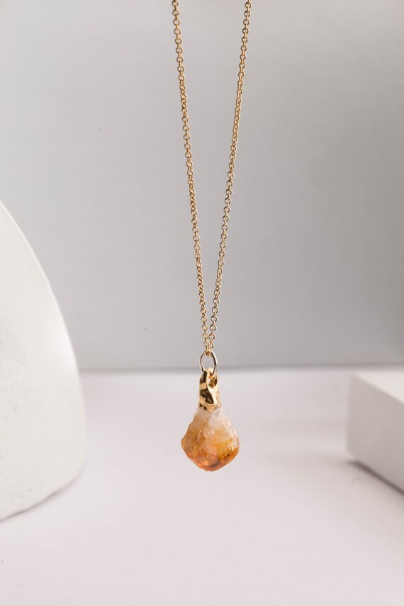 Large Gold Raw Citrine Necklace Raw 