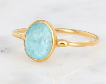 Ovale Aquamarijn Ring • Herfstsieraden • Perfecte statement- of zuiverheidsring • Maart Geboortesteen • 14k goud gevuld • Turquoise kleur • Ringcrush