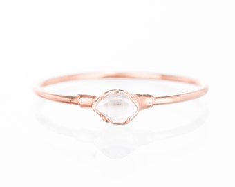 Dainty Herkimer Diamond Ring for Women • Rose Gold • Gifts for Her • April Birthstone • Raw Gemstone • Pink Ring • Boho Cottage Core