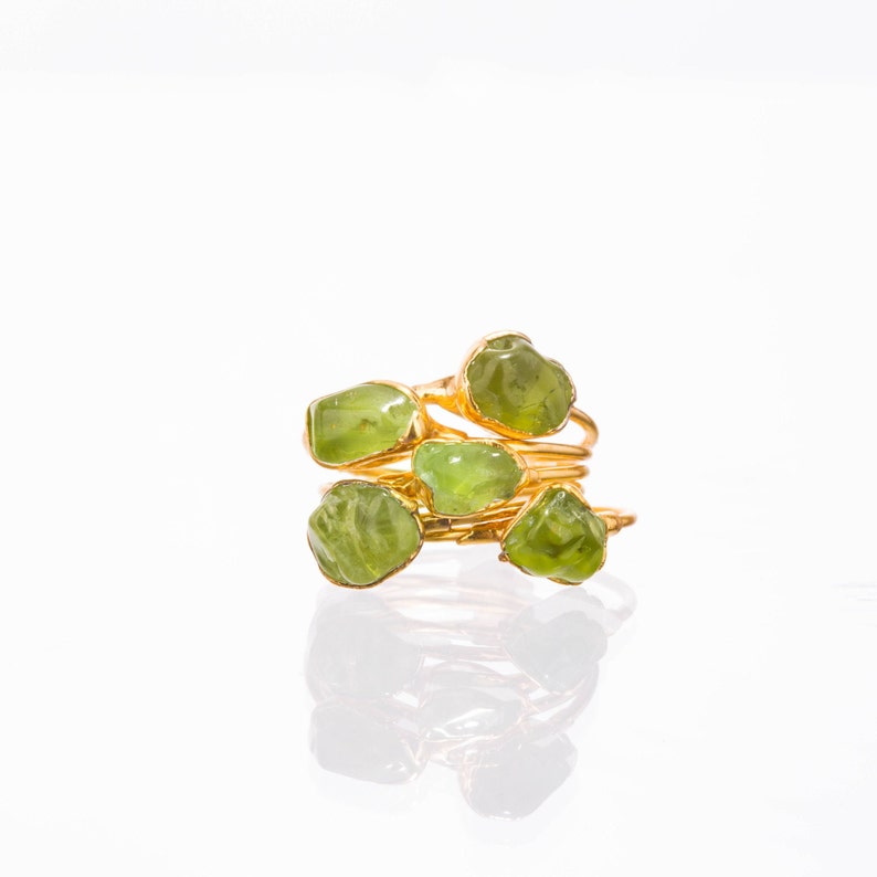 Raw Peridot Ring Gold Filled August Birthstone Whimsigoth Gemstone Jewelry Handmade Item 24k Dip Peridot Birthstone Jewelry image 4