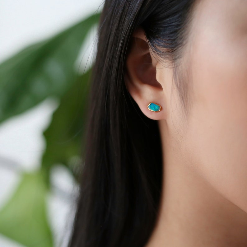 Mini Opal Earrings Genuine Black Australian Fire Opal Studs October Birthstone Perfect Boho Cartilage Earring Handmade by Ringcrush image 3