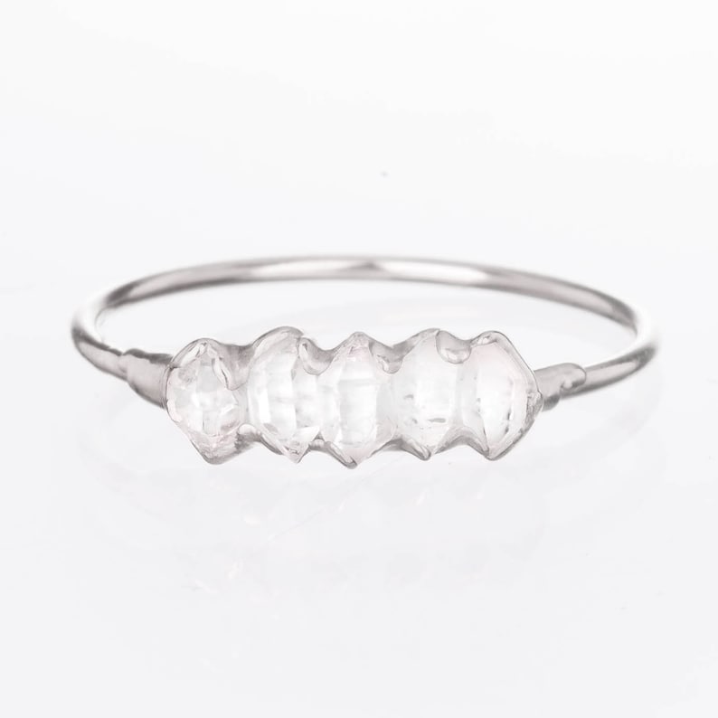 Silver Eternity Herkimer Diamond Ring, April Birthstone Ring, Dainty Boho Ring, Rough Crystal Ring, Dainty Crystal Ring, Multi Stone Ring image 1