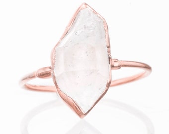 Herkimer Diamond Ring for Women • Rose Gold • Raw Stone Jewelry • April Birthstone • Raw Crystal • Pink Ring • Boho Cottage Core Jewelry