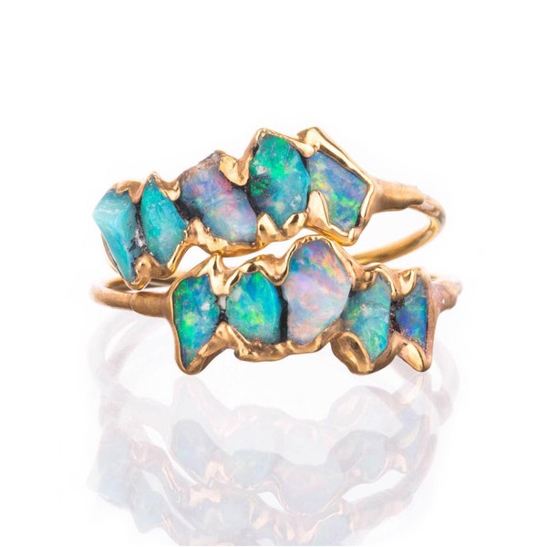 Eternity Fire Opal Ring for Women • Raw Australian Opal • Witchy Fall Gemstone Jewelry • October Birthstone • Handmade Libra Scorpio Gift