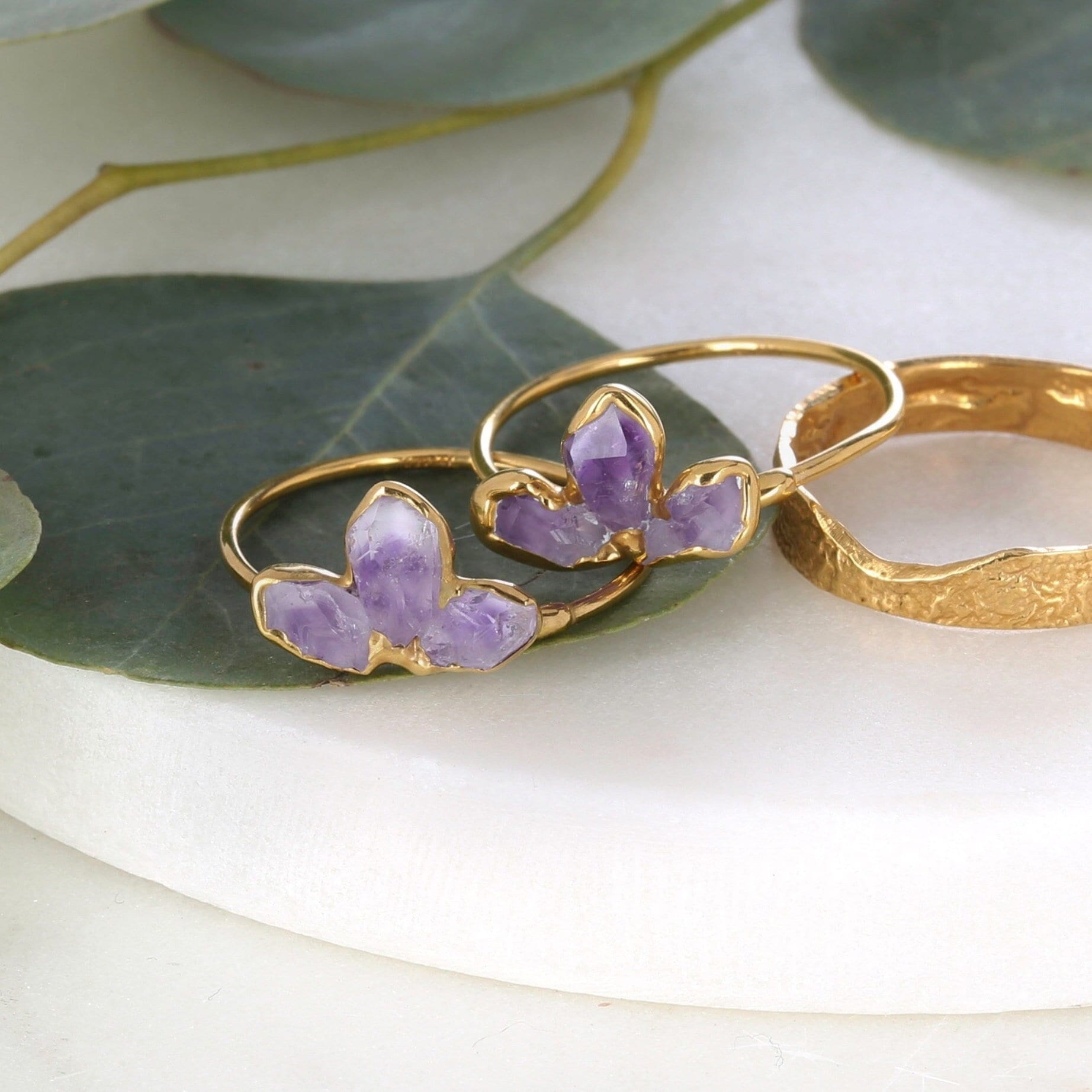 Raw Amethyst Fan Ring - 24k Gold Filled