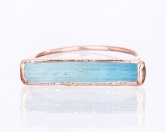 Raw Aquamarine Bar Ring - 24k Rose Gold Filled