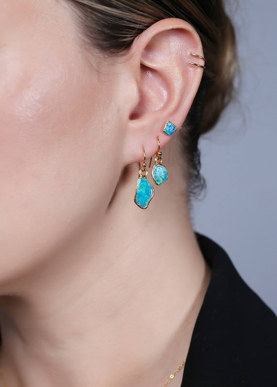 Boucles D'Oreilles Pendantes Le Bijou Français - Opalite De Feu à Facettes Doré - Neuf Avec Écrin