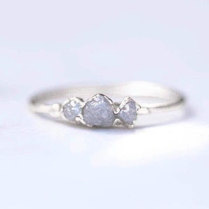 Triple Raw Diamond Sterling Silver Ring