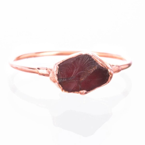 Raw Garnet Ring, Rose Gold Ring, Raw Crystal Ring, Raw Stone Ring, January Birthstone Ring, Bohemian Garnet, Dainty Ring, Delicate Ring