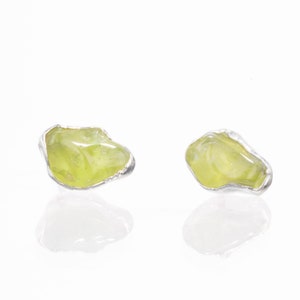 Raw Peridot Earrings • Sterling Silver • Raw Gemstone Studs • August Birthstone • Peridot Birthstone Jewelry • Leo Gift • Handmade