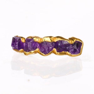 Raw Amethyst Half Eternity Band Gold Filled February Birthstone Perfect Gemstone Thumb Ring Cool Handmade Whimsigoth Jewelry 24k image 1