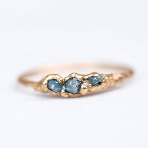 Triple Raw Blue Diamond Ring Gold Filled Unique Handmade Gift for Women April Birthstone Dainty Whimsigoth Jewelry 24k Dip image 1