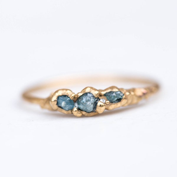 Triple Raw Blue Diamond Ring - 24k Gold Filled