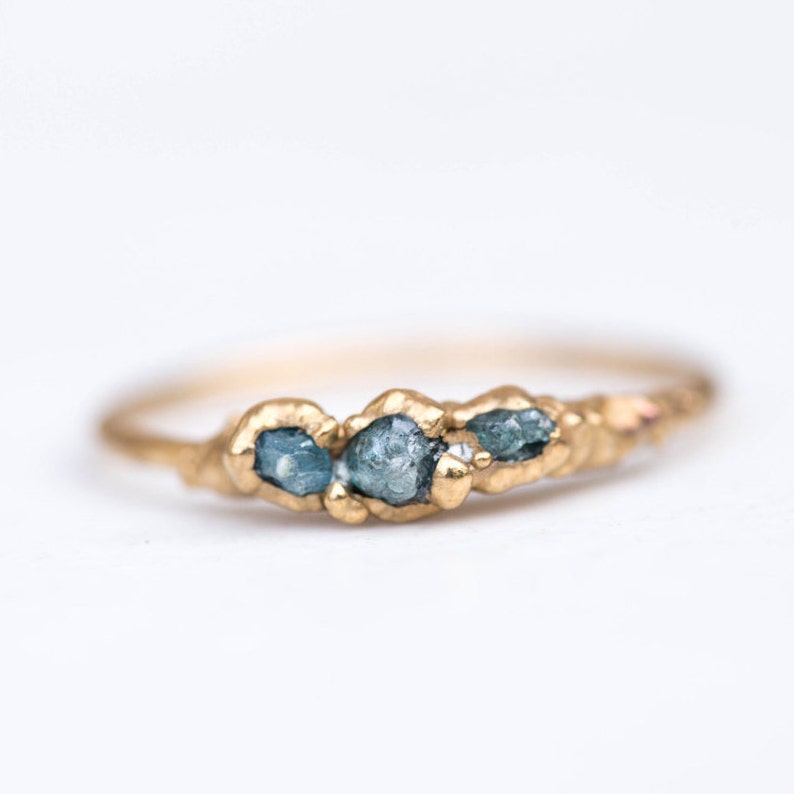 Triple Raw Blue Diamond Ring for Women, Gold Ring, Raw Stone Ring, Handmade Jewelry, Unique Gift, April Birthstone Dainty Ring, Crystal Ring 