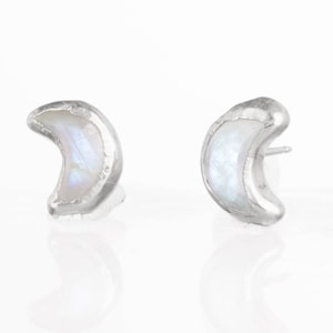 Moon Moonstone Earrings, Silver Earrings, Moon Earrings, June Birthstone, Space Earrings, Moon Studs, Silver Stud Earrings, Moon Jewelry