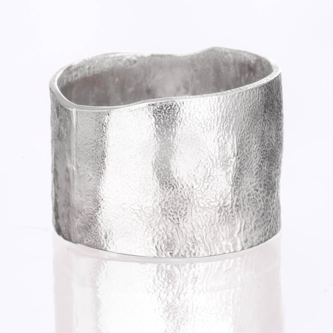 Textured Sterling Silver Wide Band Ring - Etsy