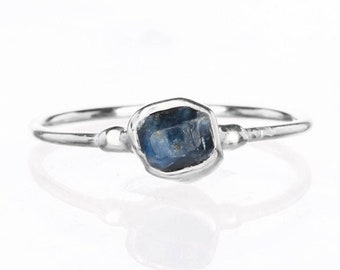 Dainty Silver Raw Sapphire Ring • Sterling Silver Band • Natural Blue Stone Rings for Women • September Birthstone Gifts • Virgo • Handmade