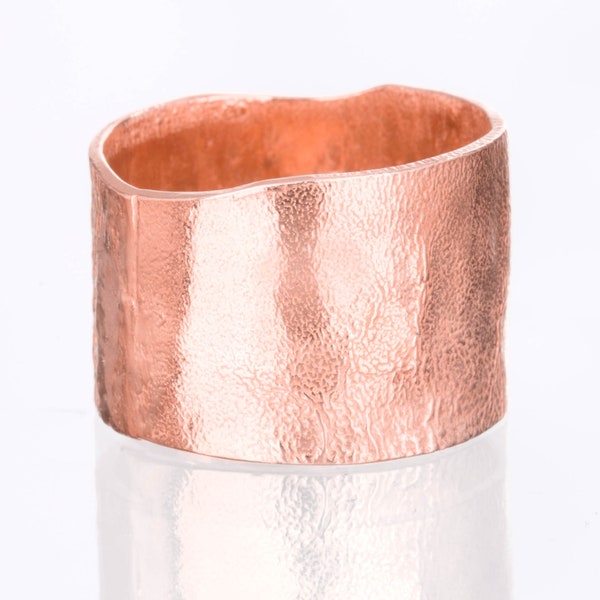 Wide Rose Gold Cigar Band Ring • Statement Pink Ring for Women • Tube Ring • Unique Rustic Hammered Look • Boho Cottage Core • 14mm