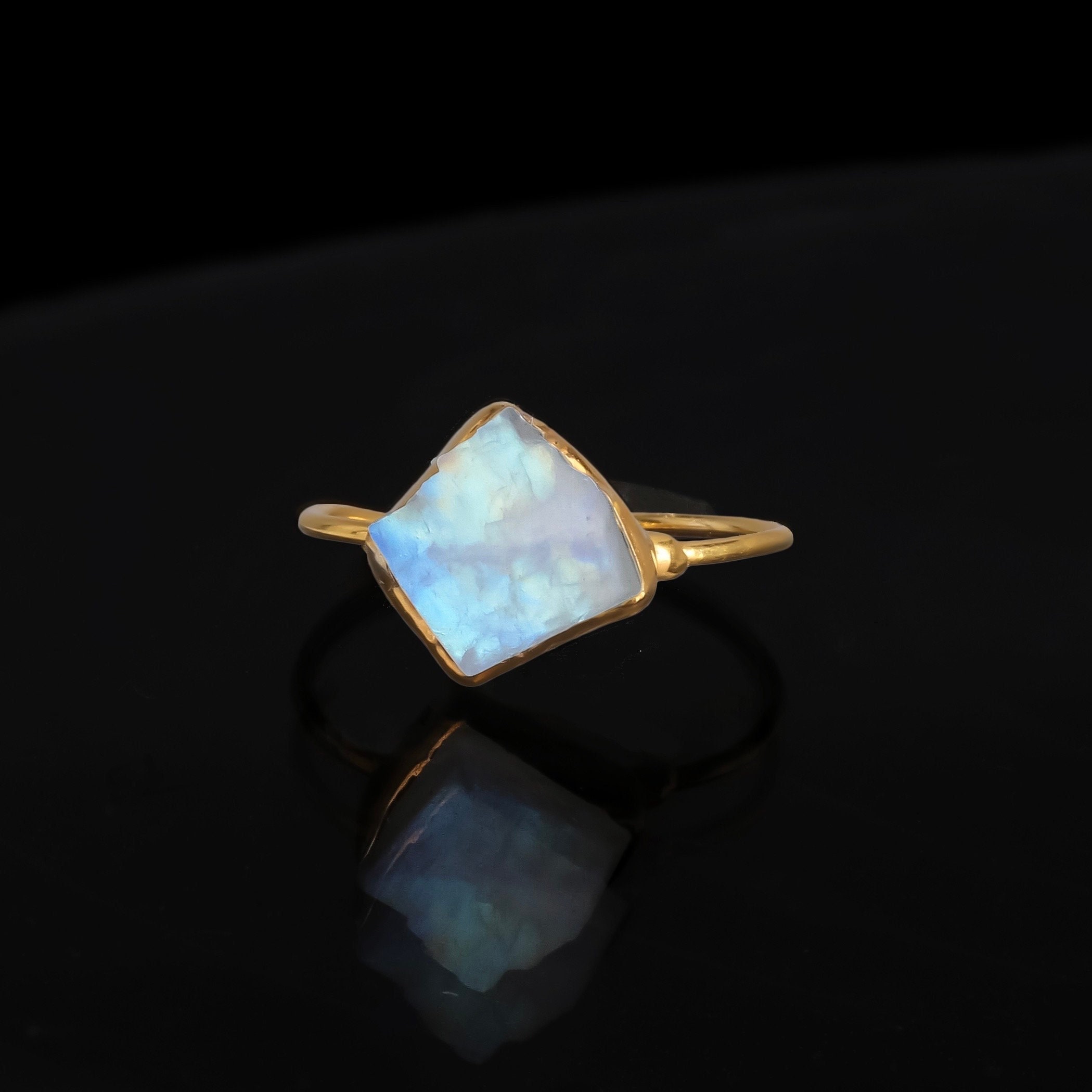 New Raw Moonstone Ring • Gold Filled • Rainbow Moonstone • Raw Crystal • Handmade Fall Jewelry  • Perfect Thumb Ring • Whimsigoth • Handmade