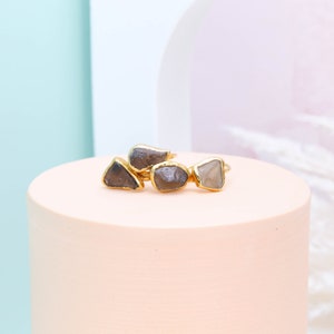 Raw Smoky Cognac Quartz Ring Gold Filled January Birthstone Witchy Fall Crystal Jewelry Unique Gemstone Stacking Rings 24k Dip image 4
