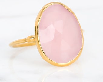 Chunky Oval Rose Quartz Ring • Gold Filled • Handmade Pink Fall Jewelry • Antique Style • January Birthstone • Perfect 21st Birthday Gift