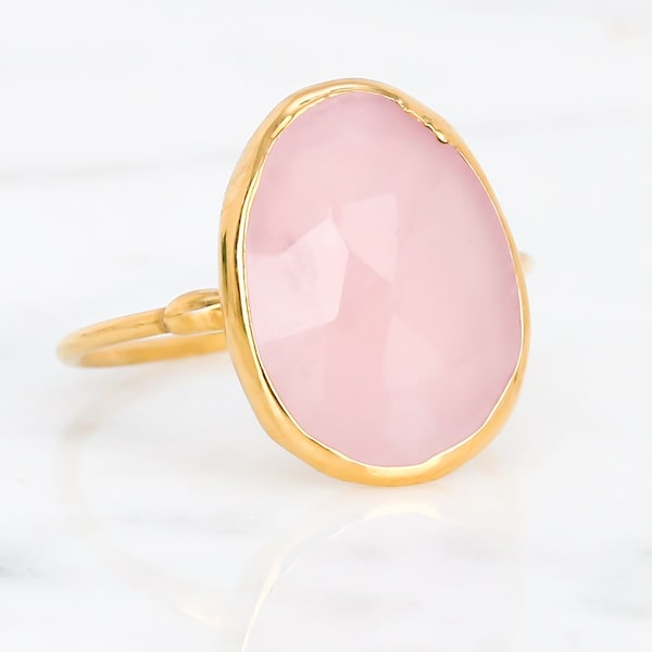 Chunky Oval Rose Quartz Ring • Gold Filled • Handmade Pink Fall Jewelry • Antique Style • January Birthstone • Perfect 21st Birthday Gift