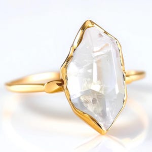 Herkimer Diamond Ring for Women • Witchy Raw Stone Jewelry • Gold Filled • Crystal Fall Jewelry • Perfect Witchy Halloween Jewelry