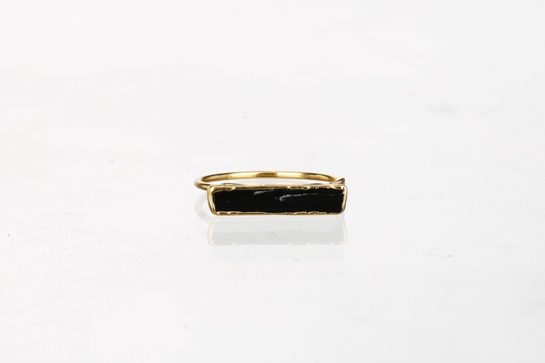 Raw Black Tourmaline Bar Ring Gold Filled Goth Ring for Women Whimsigoth Black Stone Protection Crystal 24k Gold Dip Ringcrush image 6