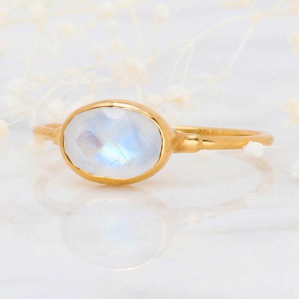 Handmade Rainbow Moonstone Ring - 24k Gold Filled