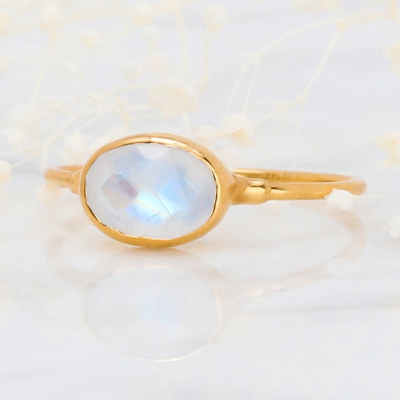 Rainbow Moonstone Ring Gold Filled June Birthstone Handmade Fall Jewelry Perfect Thumb Ring Raw Gemstone Jewelry 24k Dip image 1