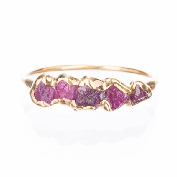 Raw Ruby Half Eternity Band • Gold Filled • July Birthstone • Perfect Thumb Ring • Cool Handmade Whimsigoth Jewelry • Raw Gemstone • 24k Dip