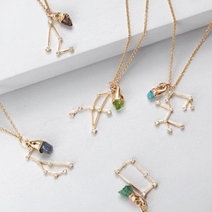 Gold Fill Birthstone Zodiac Necklace • Astrology Gift • Personalized Crystal Jewelry • Pisces Taurus Gemini Virgo Libra Scorpio Sagittarius