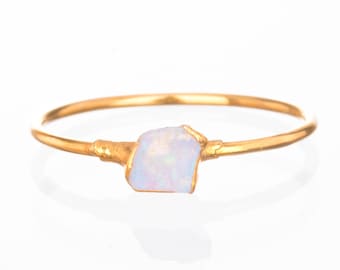 Mini Raw Opal Ring for Women, Gold Ring, Dainty Ring, Gemstone Ring, Opal Engagement Ring, Raw Crystal Ring, October Birthstone Ring