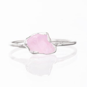 Dainty Raw Rose Quartz Ring, Sterling Silver Rose Quartz Wedding Gift, January Birthstone • Handmade