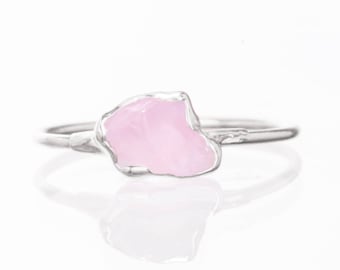 Dainty Raw Rose Quartz Ring, Sterling Silver Rose Quartz Wedding Gift, January Birthstone • Handmade