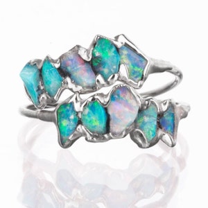 Opal Ring • Silver Half Eternity Ring • Lightning Ridge • Australian Black Opal • Handmade Gift • October Birthstone • by Ringcrush
